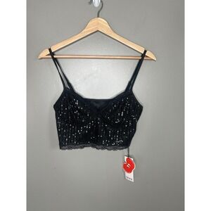 Cider sparkling sequin black crop top bustier style medium festival baddie